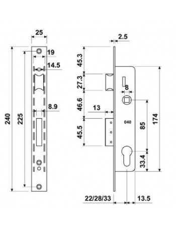 CERRADURA E3710/33 INOX. LEVA 13.2.