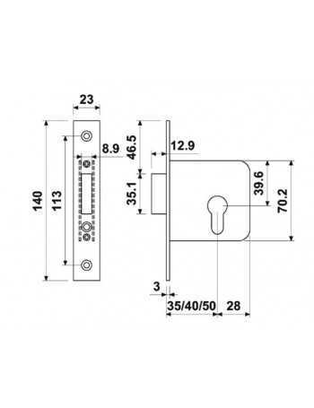 CERRADURA E3812-35 C/RECTO INOX