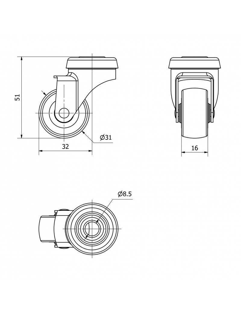 RUEDA 25 C/AGUJERO PASANTE GRIS.