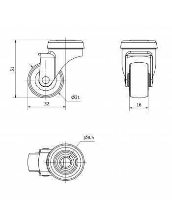 RUEDA 25 C/AGUJERO PASANTE GRIS.