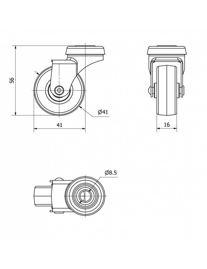 RUEDA 40 AGUJERO PASANTE GRIS