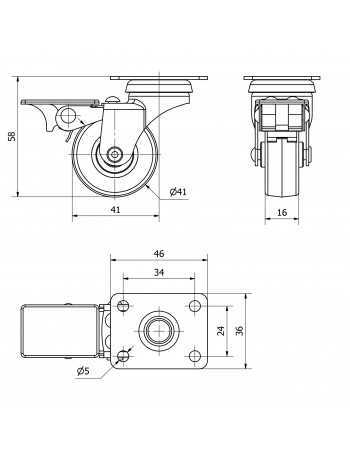 RUEDA 40 AGUJERO PASANTE GRIS C/FRENO.