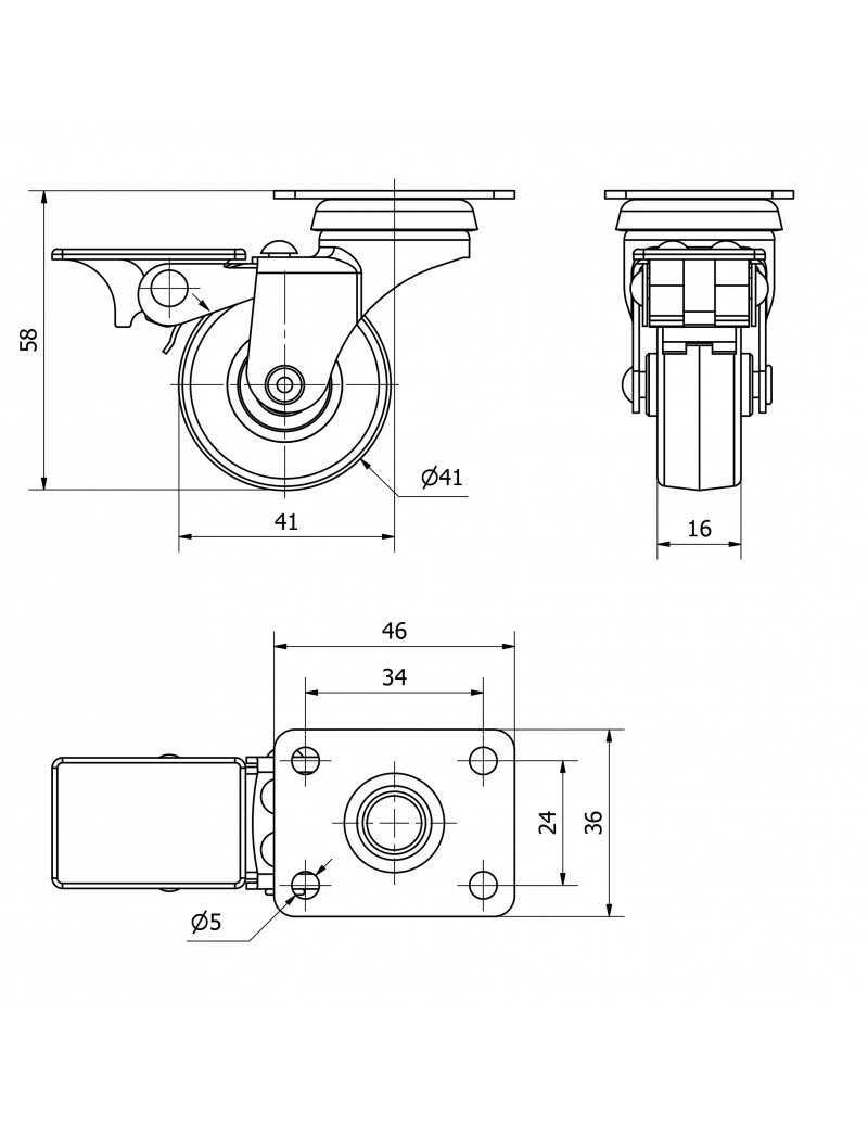 RUEDA 40 PLACA GRIS C/FRENO.