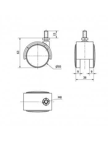 RUEDA 50 ESPIGA ROSC. M10 GRIS.