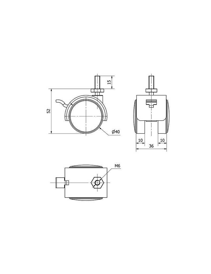 RUEDA 40 C/ESPIGA METRICA 6 Y FRENO.