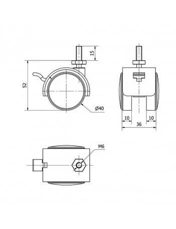 RUEDA 40 C/ESPIGA METRICA 6 Y FRENO.