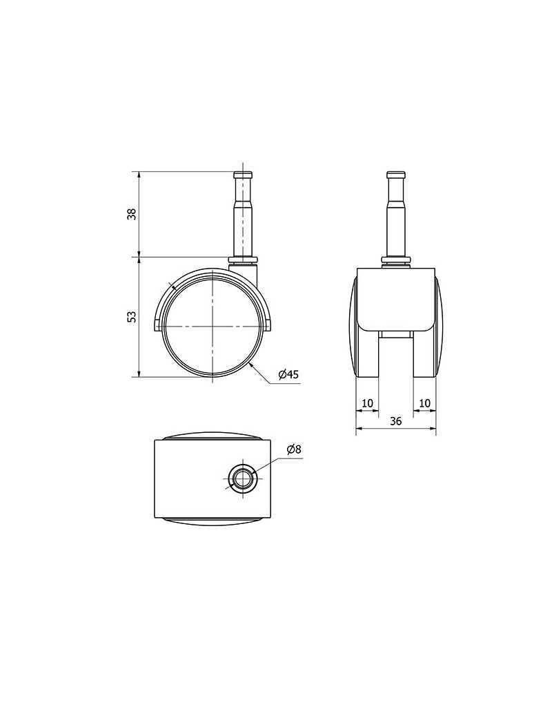 RUEDA 35 CON ESPIGA METRICA 6.