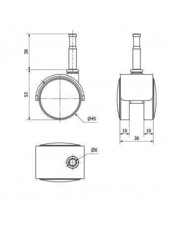 RUEDA 35 CON ESPIGA METRICA 6.
