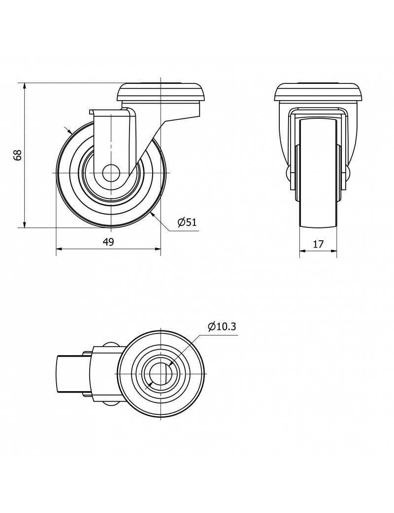 RUEDA 50 AGUJERO PASANTE GRIS C/FRENO.