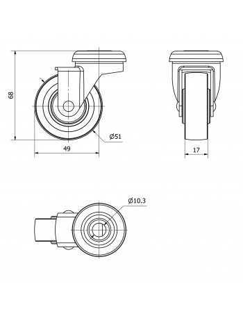 RUEDA 50 AGUJERO PASANTE GRIS C/FRENO.