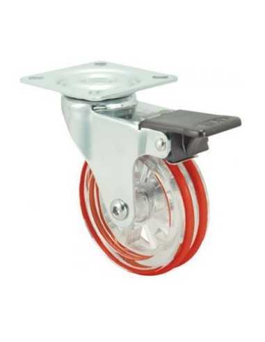 RUEDA 75 GIRATORIA C/FRENO ROJA.